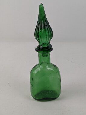 Vintage Empoli Italy Art Glass Mini Emerald Green Genie Bottle Decanter 8"